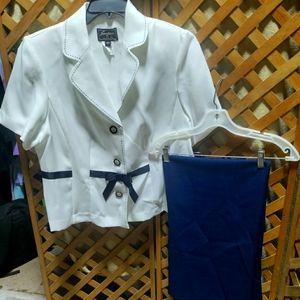 Business casual long skirt with shirt white and navy blue size 18 wide